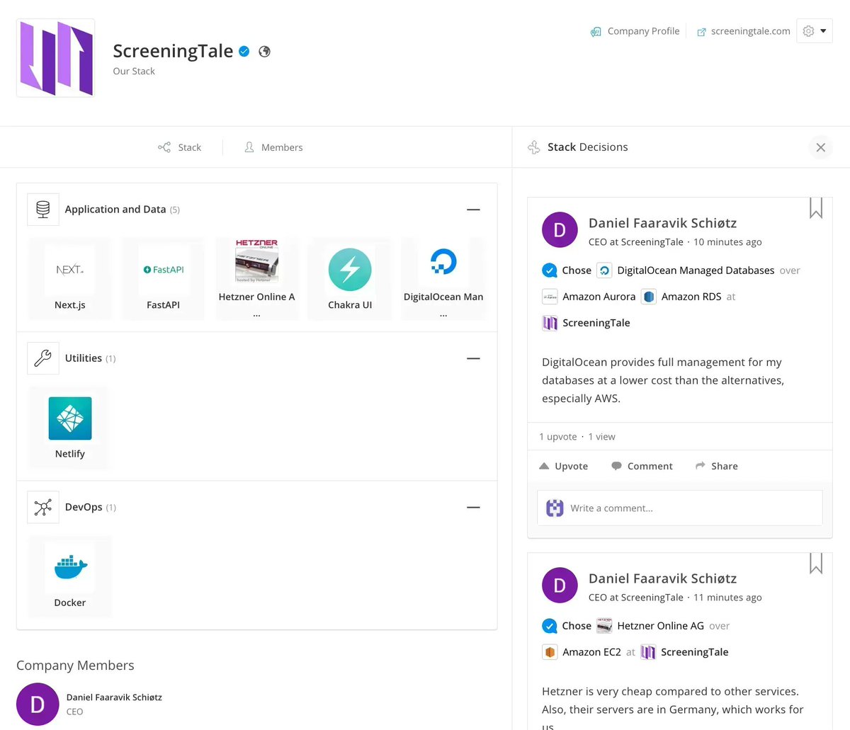 stackshareio's tweet photo. The #ScreeningTale Stack (by Daniel): @digitalocean + @HetznerStats

https://t.co/wger5bbJqO https://t.co/24gOJroPQp