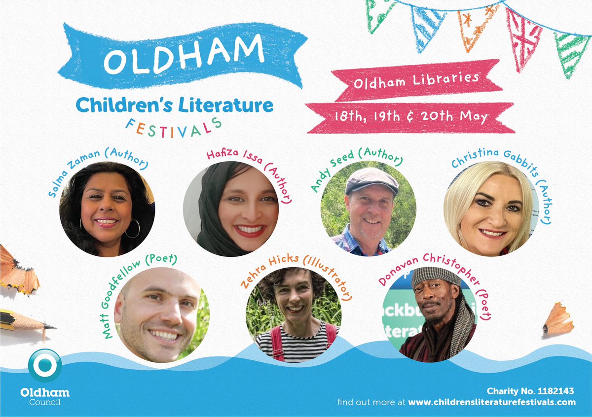 Lineup for our #Oldham children’s #literaturefestival
in partnership with @OldhamCouncil @OldhamLibraries More coming soon! 
@andyseedauthor @zehrahicks @EarlyTrain @RappamanDC @SalmasBAcademy @HafizaIssa @ChristiGabbitas 
#libraries @OsmanSayyed #community @YuvanisF #Chadderton