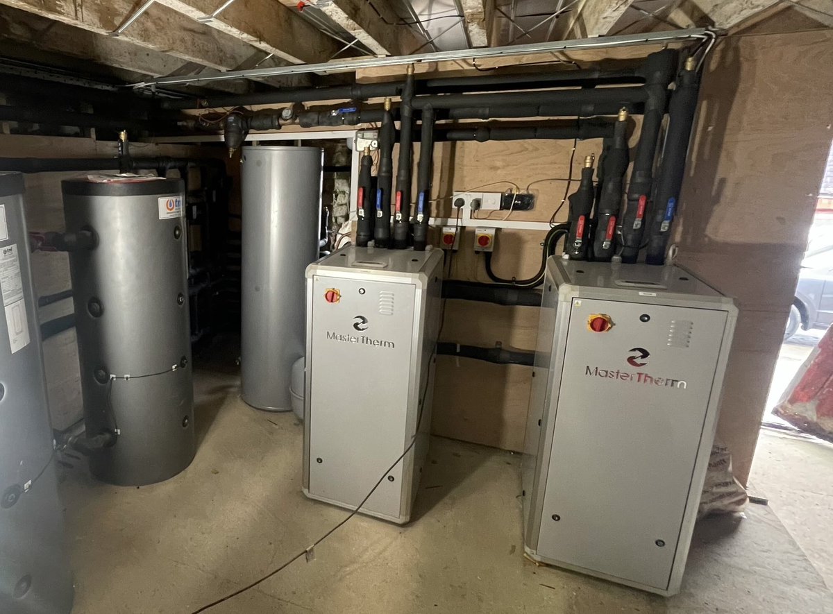 Double 1ph 22kW <a href="/MasterThermUK/">MasterTherm</a> #gshp completed providing heating and hot water to 4 renovated cottages… expansion board option added to give simultaneous operation for heating and 4 x individual hot water cylinders ✨online monitoring as standard 💻👨‍💻