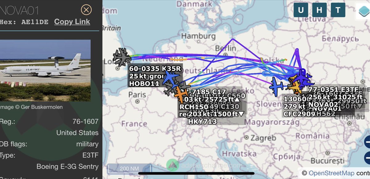carlbildt's tweet photo. Lots of 🇺🇸 reconnaissance and communications aircraft in the air between 🇬🇧🇩🇪 air bases and eastern 🇵🇱 area by the 🇺🇦 border. It’s not too difficult to guess why. https://t.co/L2V5xxr43E