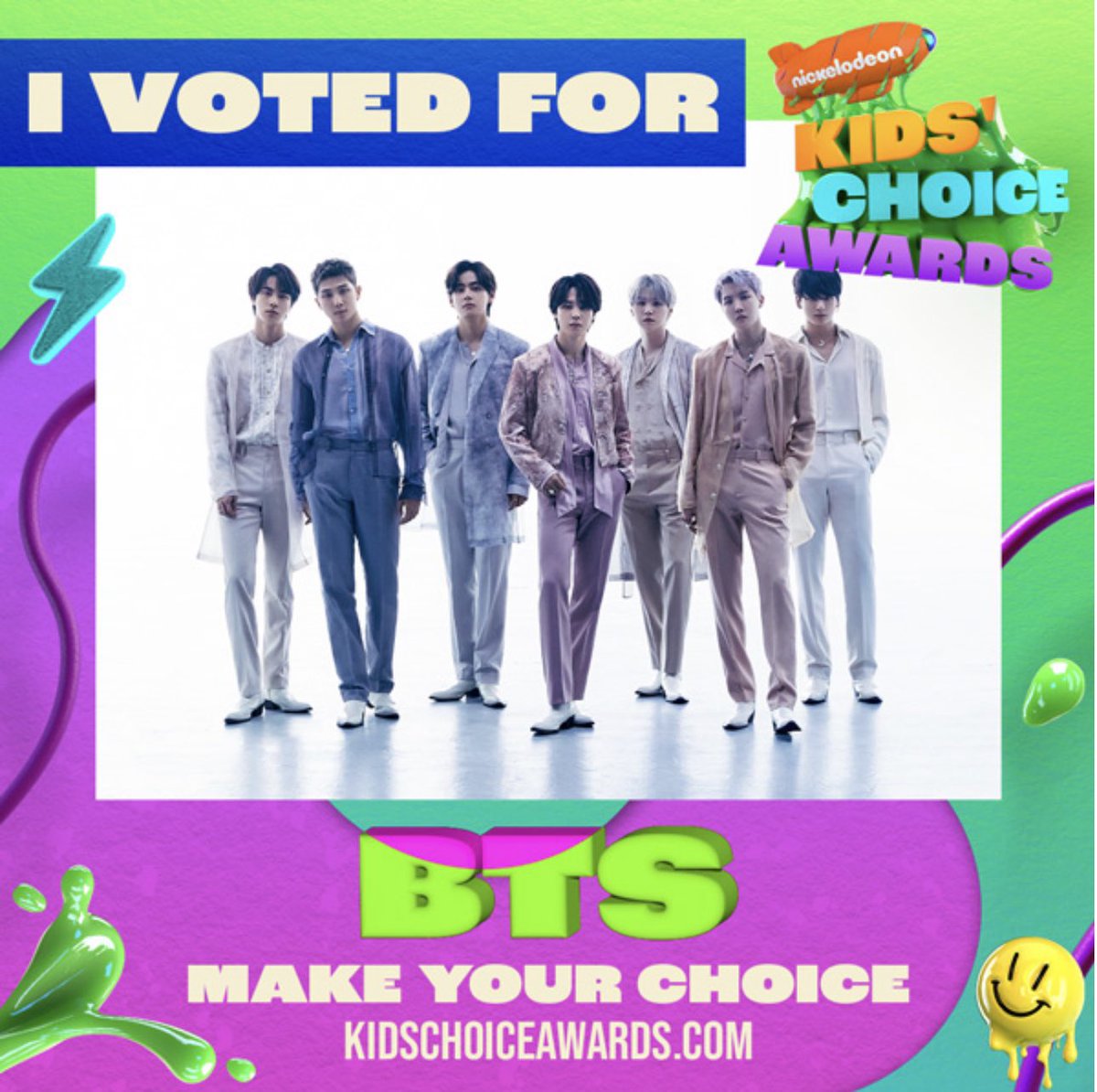 Go vote for BTS

nick.com/kids-choice-aw…