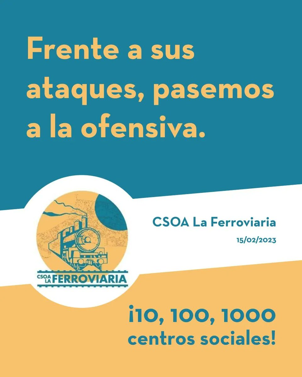 LaFerroviaria_'s tweet photo. ⚠️⚠️⚠️⚠️⚠️⚠️⚠️⚠️⚠️⚠️⚠️

COMUNICADO ACERCA DEL PROCESO DE DESALOJO QUE ESTÁ VIVIENDO LA FERROVIARIA 

Seguiremos informando y organizando una respuesta. Estad atentxs a redes. 

Frente a sus ataques, pasemos a la ofensiva. ¡10, 100, 1000 centros sociales! https://t.co/m35oWuJanP