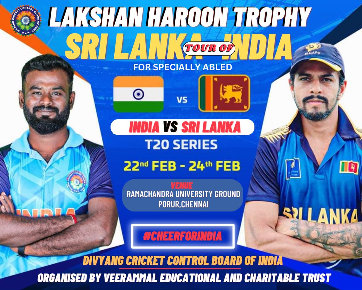 Grand Tournament 
Biggest in the history of Disabled Cricket.
#IndiaVsSriLanka  #srilankatourofindia 

#LakshanHaroonTrophy #LHT

#DCCBI #nafeessiddiqi #disabilitycricketindia #uppcca  #ansddiqi #Upca  #divyang_cricket_control_board_of_India #INDvsSL #DisabilityCricket