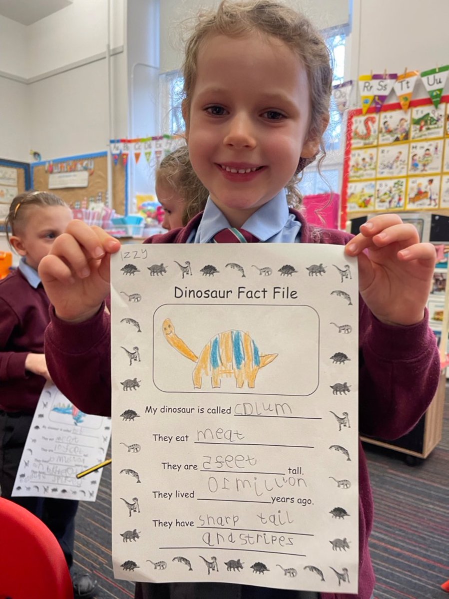 StCharlesGla's tweet photo. Our Primary 1 #Palaeontologists have been learning all about #Dinosaurs and today the children were learning how to write a #FactFile. #FunctionalWriting #DonosaurFacts #LearningThroughPlay @PPGlasgow @literacyfor_ALL https://t.co/Z0cgNkdEjs