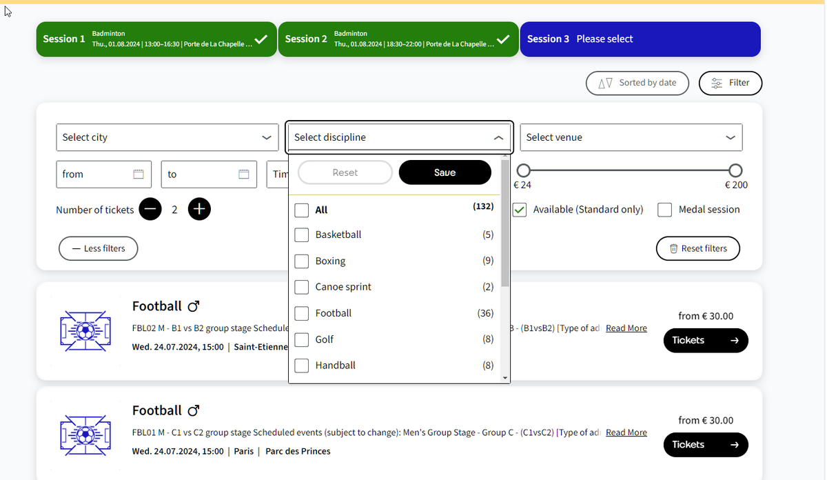 robertlynch2020's tweet photo. @Paris2024 Why can't I book more badminton for section 3? Is the site buggy!! or what am I missing, I can book lots and lots in sections 1 or 2, but 3 is limited to a subsection of sports - is this a bug or done on purpose? https://t.co/TKSnjncMKz