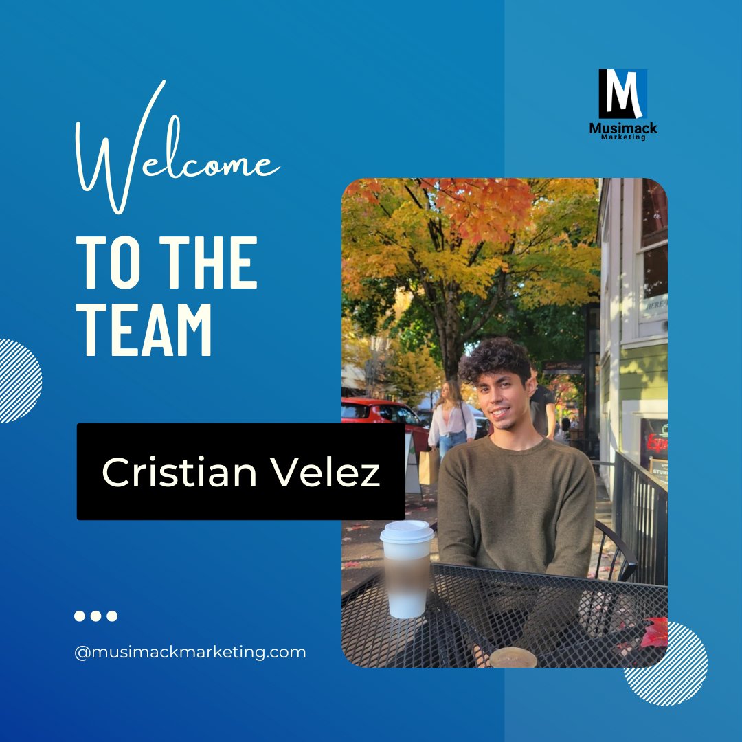 Join us in giving a warm welcome to Cristian, the newest member of our Musimack Marketing Team! We are thrilled to have him on board and can't wait to see the incredible insights and creativity he'll bring. Welcome to the team, Cristian! #marketingteam #welcometotheteam
