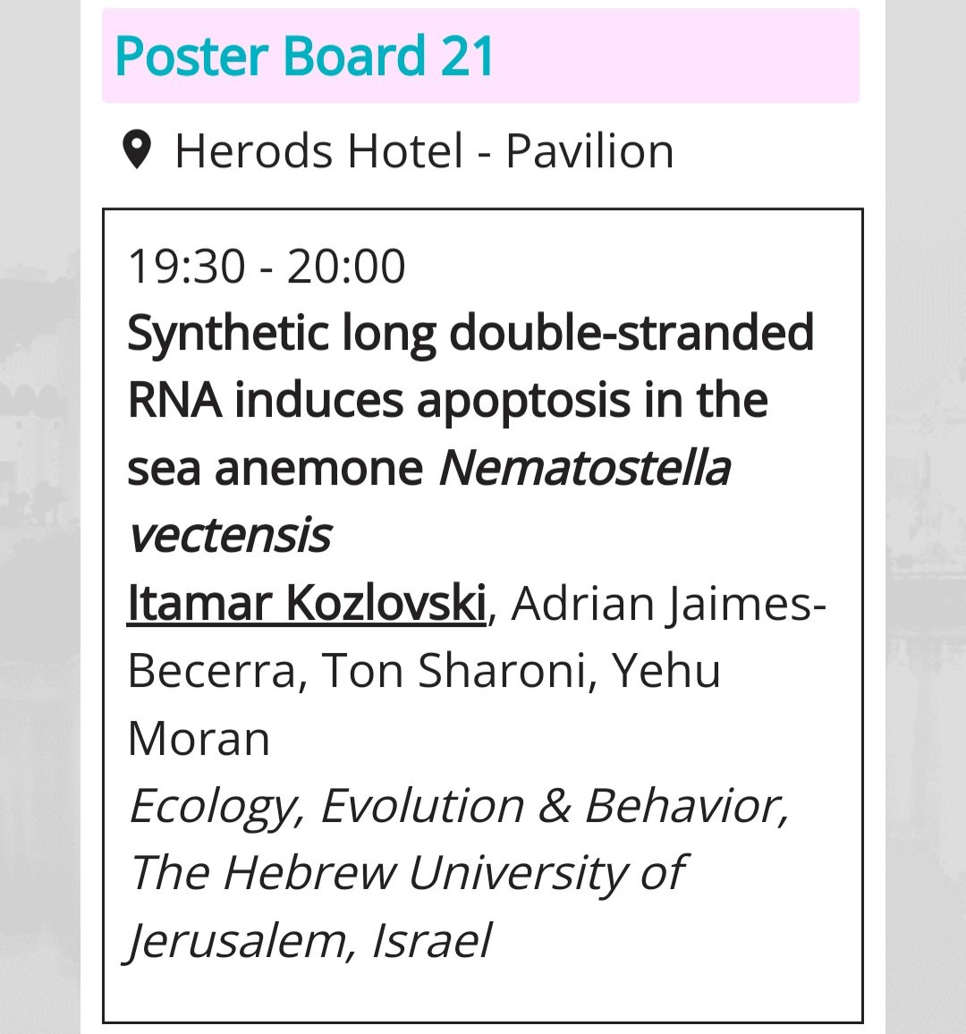 YehuMoran's tweet photo. @ILANITFISEB started today with great keynote speakers. Tomorrow (Tuesday), we are presenting two exciting e-posters about the #evolution of antiviral #immunity. One by Itamar Kozlovski  (Board 21, 19:30-20:00) and another by Dr. Hee-Jin Kwak (Board 18, 20:30-21:00). Come visit! https://t.co/flx8CKAxmP