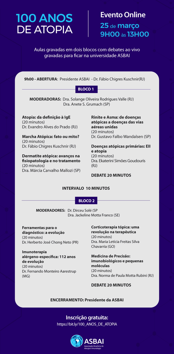 ASBAI_alergia's tweet photo. Está de folga curtindo o Carnaval? Aproveita e arruma um tempinho para fazer a sua inscrição gratuita no evento 
em comemoração aos 100 Anos de Atopia:

#atopia #alergia #dermatiteatopica #imunoterapia #alergia #imunologia #ASBAI https://t.co/3YLLKImamG