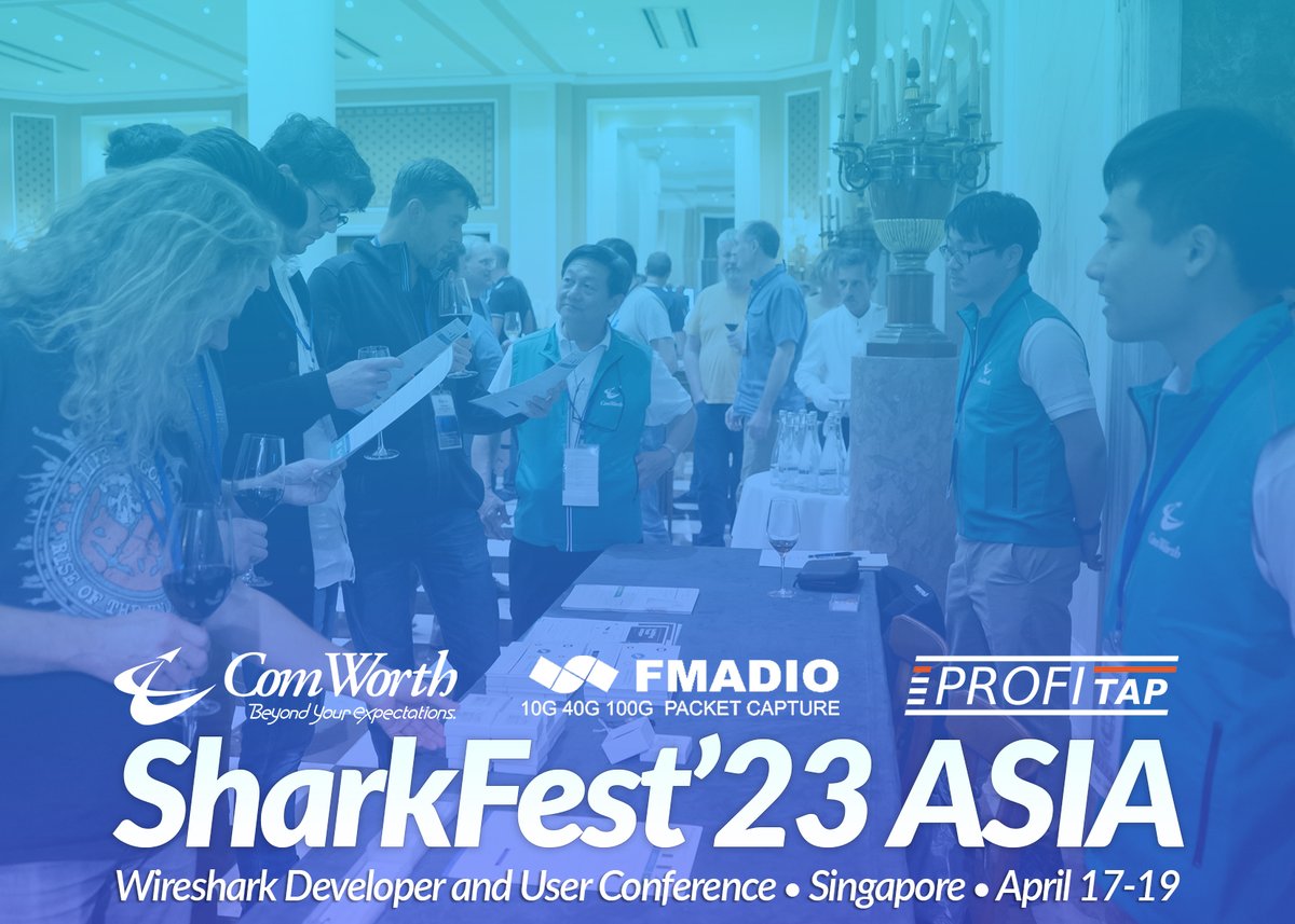 Discover #Wireshark use-enhancing technology from SharkFest sponsors (@Profitap, @fmadio100G, @ComWorth1) at #SharkFest'23 ASIA. Join us April 17-19 in Singapore and learn from the pros! Early bird discount is available through Feb 27th: sharkfest.wireshark.org