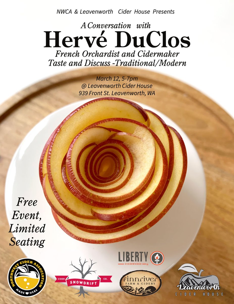 Led by our friends at <a href="/nwcider/">Northwest Cider</a> and <a href="/snowdriftcider/">Snowdrift Cider Co.</a>, a rare chance to chat and compare samples of French vs. NW ciders, perries and pommeaus with Hervé from Normandy's Domaine Duclos Fougeray. Seating is limited, so register soon at bit.ly/3YM2nZk