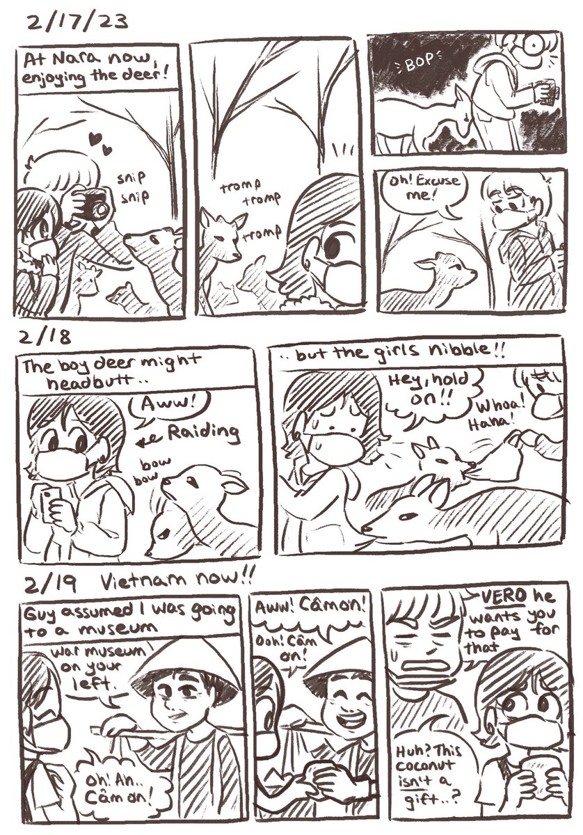 More Japan (and now Vietnam) diary comics! We visit the deer of Nara and then make a short stop before Australia….