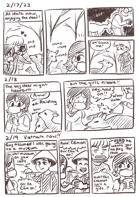More Japan (and now Vietnam) diary comics! We visit the deer of Nara and then make a short stop before Australia…. 
