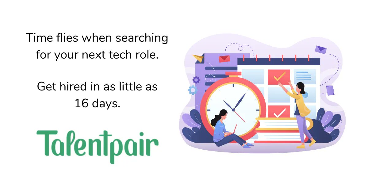 Don't let time get away from you when searching for your next tech role. Conquer your job search in as little as 16 days with Talentpair. Explore the link below to see how Talentpair helps you find your next role asap. 
buff.ly/3lsFt8m