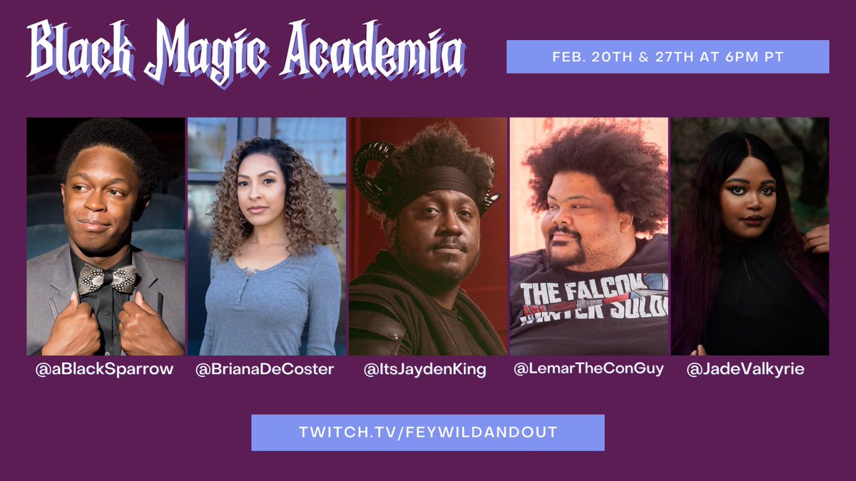 Happy #BHM   from Feywild and Out! 

This Monday and next, will be a two-shot Magic School series ran by <a href="/itsjaydenking/">Jayden King 👑 ➡️ Aspiring Software Engineer</a> using his own 2d20 system, Back2Basics! 

twitch.tv/feywildandout