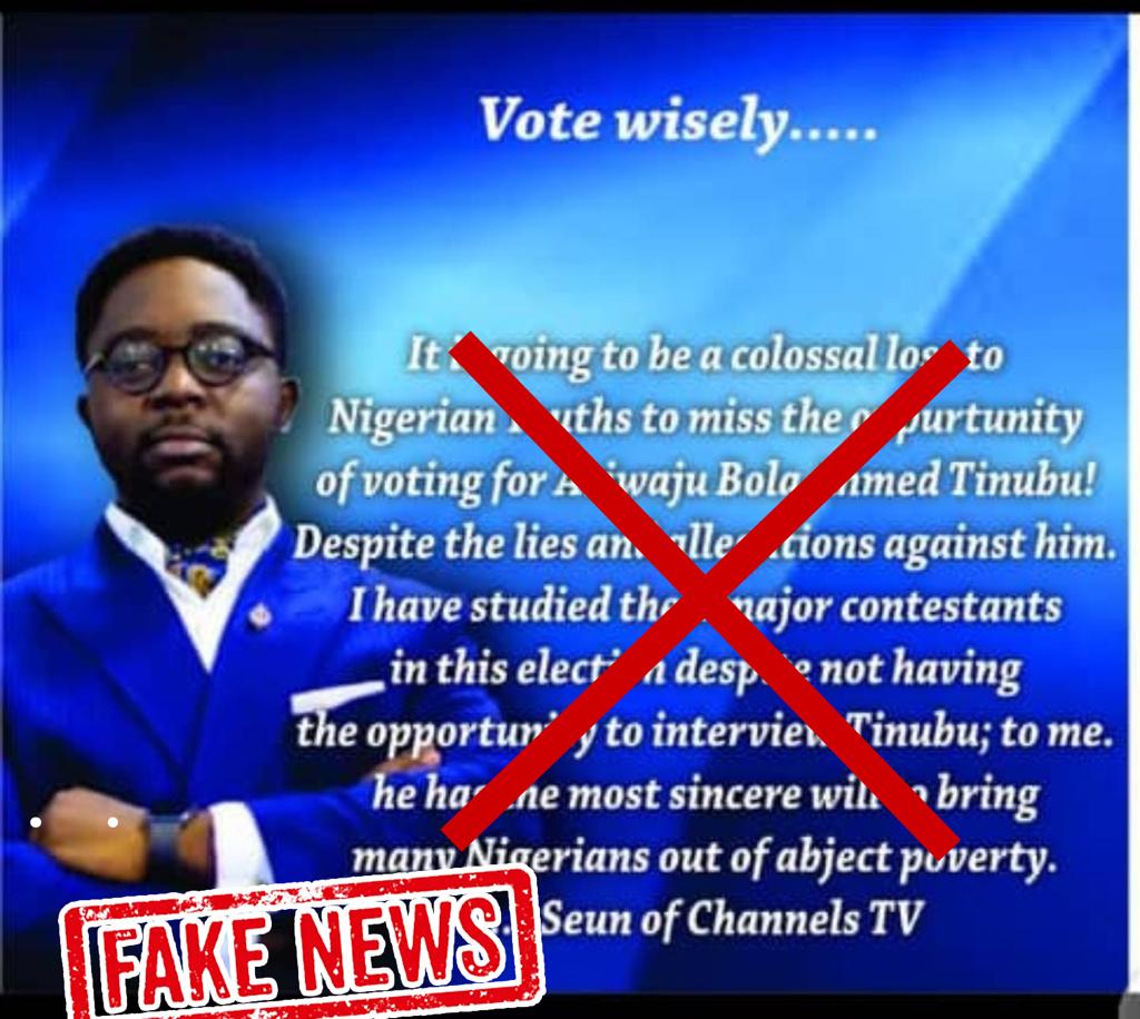 FAKE NEWS: Channels TV's Seun Okinbaloye Did Not Endorse Bola Tinubu