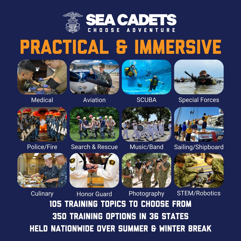 Sea Cadets, a youth program for middle and high school students, gives young Americans a competitive edge by providing world-class leadership development, training opportunities, mentorship, life skills, self-confidence, challenges, and adventures!