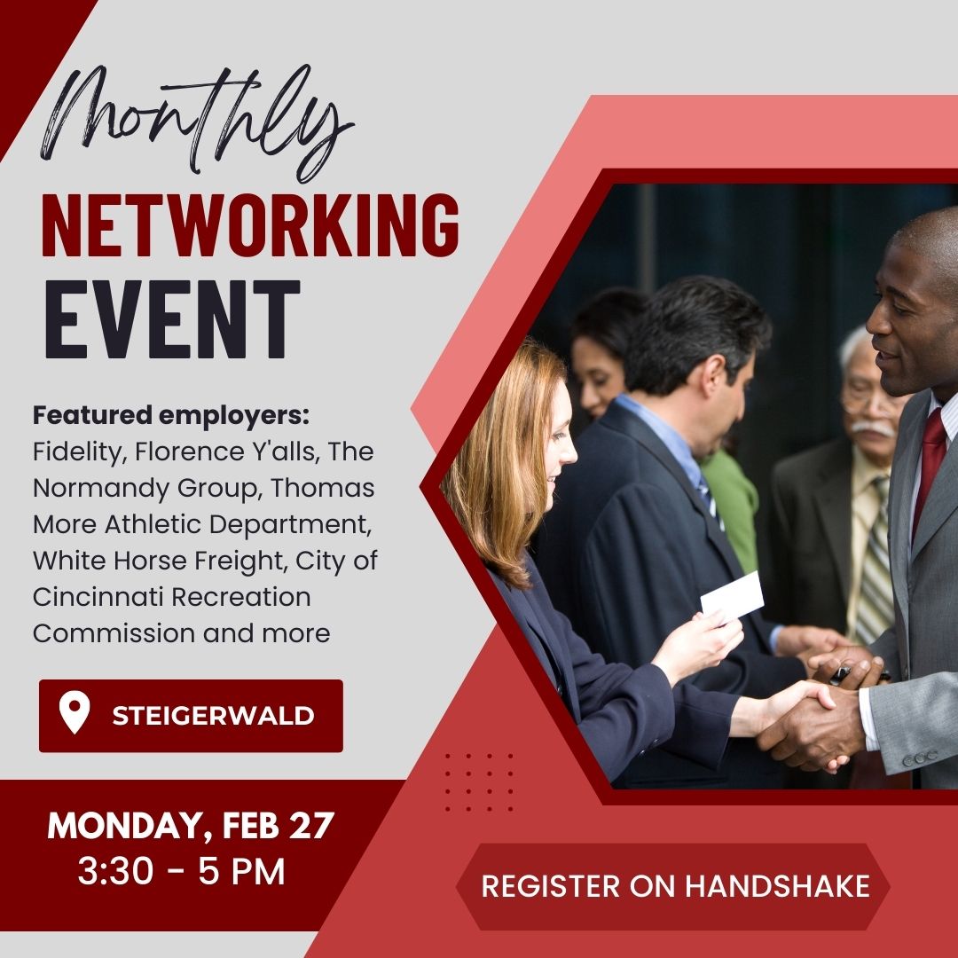 ThomasMoreICG's tweet image. Join us next Monday 3:30-5 in Steigerwald for our networking event. Come meet with local employers to see what opportunities might be available to you.

#LetsGoSaints #ICG #TMU #ThomasMoreUniversity #Tommy #ThomasMoreICG #ThomasMoreUniversityICG #SaintsGetHired!