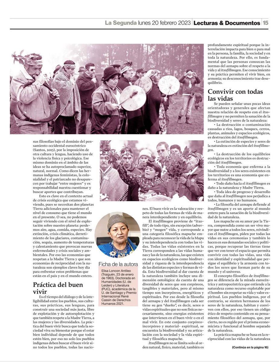 sebastian_gray's tweet photo. El tabloide vespertino publica un extracto del último libro de la Doctora en Humanidades y Literatura @ElisaLoncon: "Azmapu, aportes de la filosofía Mapuche para el cuidado del Lof y la Madre Tierra" https://t.co/1OySC6oazA