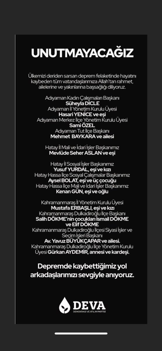 Ülkemizi acıya boğan depremde hayatını kaybeden vatandaşlarımızı ve teşkilat mensuplarımızı sevgi ve rahmetle anıyoruz.

Başımız sağolsun.
