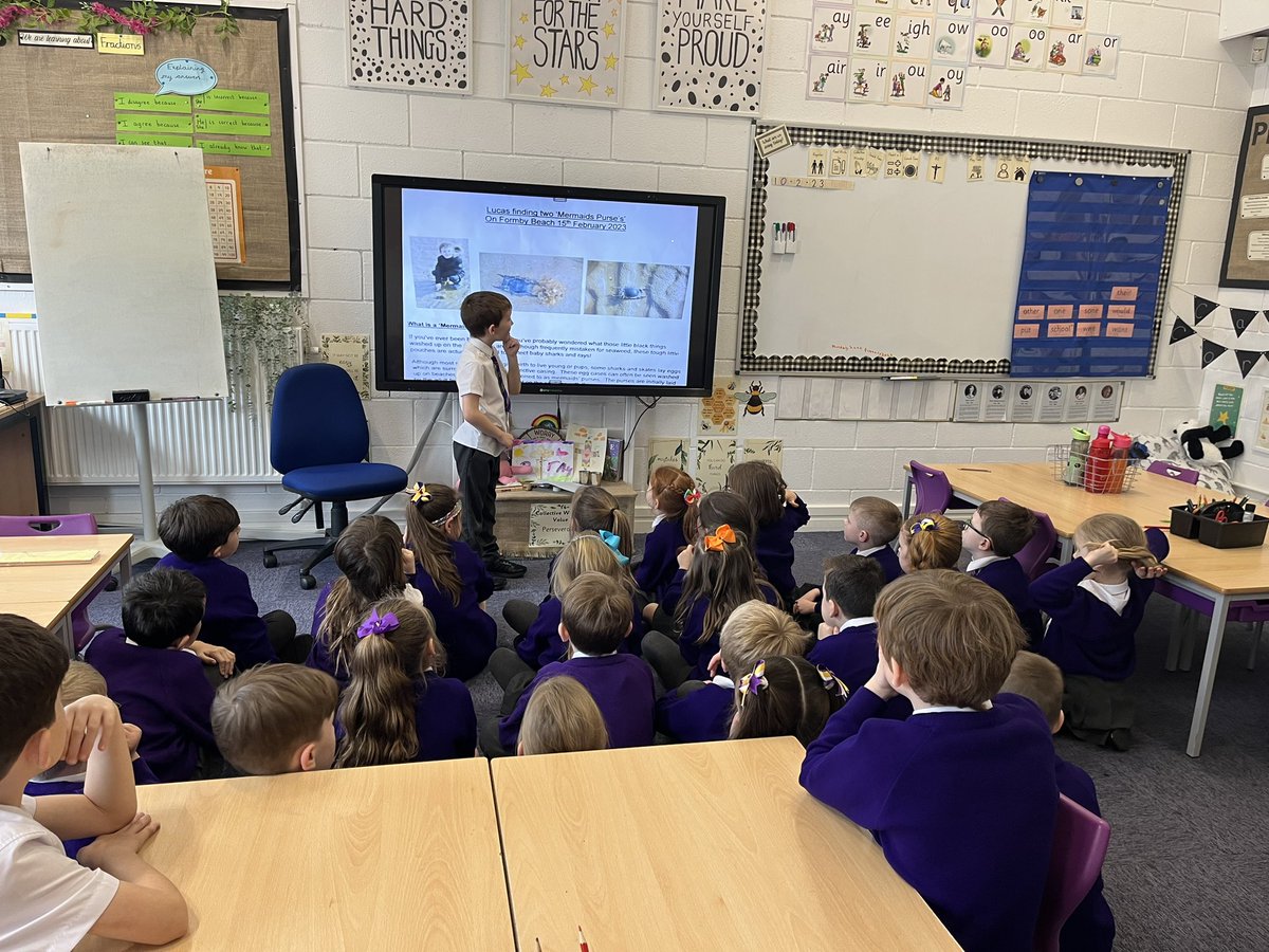 Emmaus_School's tweet photo. 🐚2F were treated to a lovely presentation today. Lucas talked to us all about his discovery of 2 ‘mermaid purses’ in the half term holidays. He had learned lots of facts about these shells with his grandad and shared them with us too! How amazing! 🐟#emmausyeartwo #emmausscience https://t.co/9YbDYHOvwX