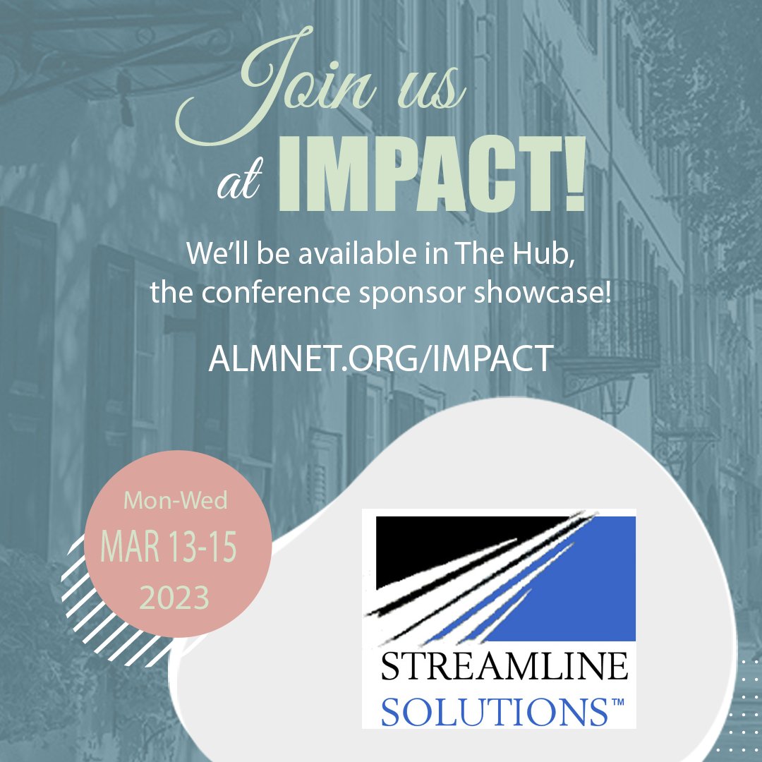Streamline Solutions is looking forward to seeing everyone at the ALM IMPACT where we will be a sponsor! #ALMIMPACT #ALMIMPACT2023 #ALMnetworks 
ALMnet.org/IMPACT