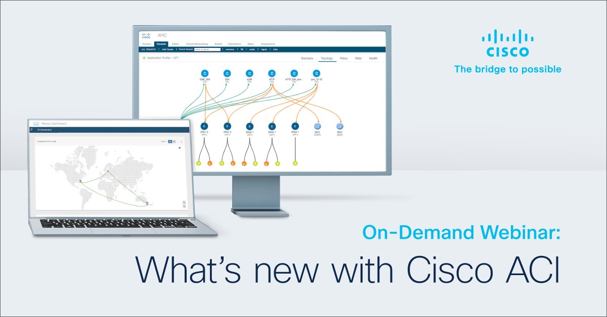 ciscoDC's tweet image. Simplify, optimize, and accelerate your infrastructure and application deployment with Cisco Application Centric Infrastructure (ACI) for faster innovation and reduced downtime in your data center. Learn more in this on-demand webinar.

#CiscoACI #VOD

cs.co/60103UYW8