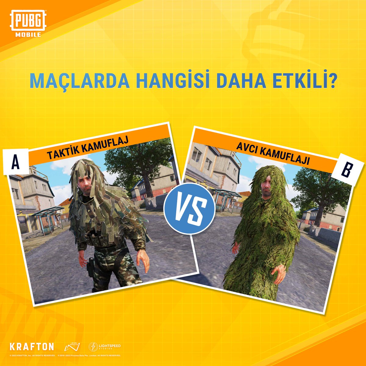 PUBGM_TR's tweet photo. Hızlı bir soru! Sence maçlarda hangi kamuflaj daha etkili? Tercihini yorumlara yazmayı unutma!👇🏻
#PUBGMOBILE #PUBGMOBILEC4S10 #PUBGMSKILL #GEARFRONT https://t.co/zg32H0EUub