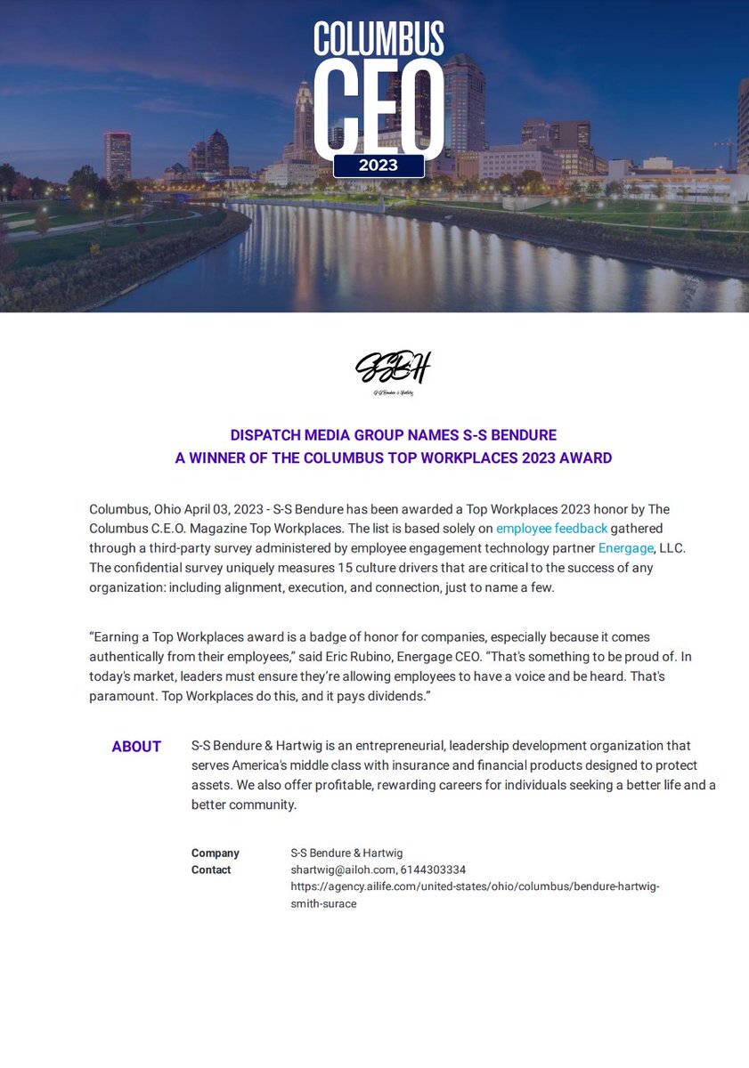 SSBHOrg's tweet image. Thank you Columbus CEO! We are honored and Blessed to be voted another year as Top workplace! #SSBHLIFE