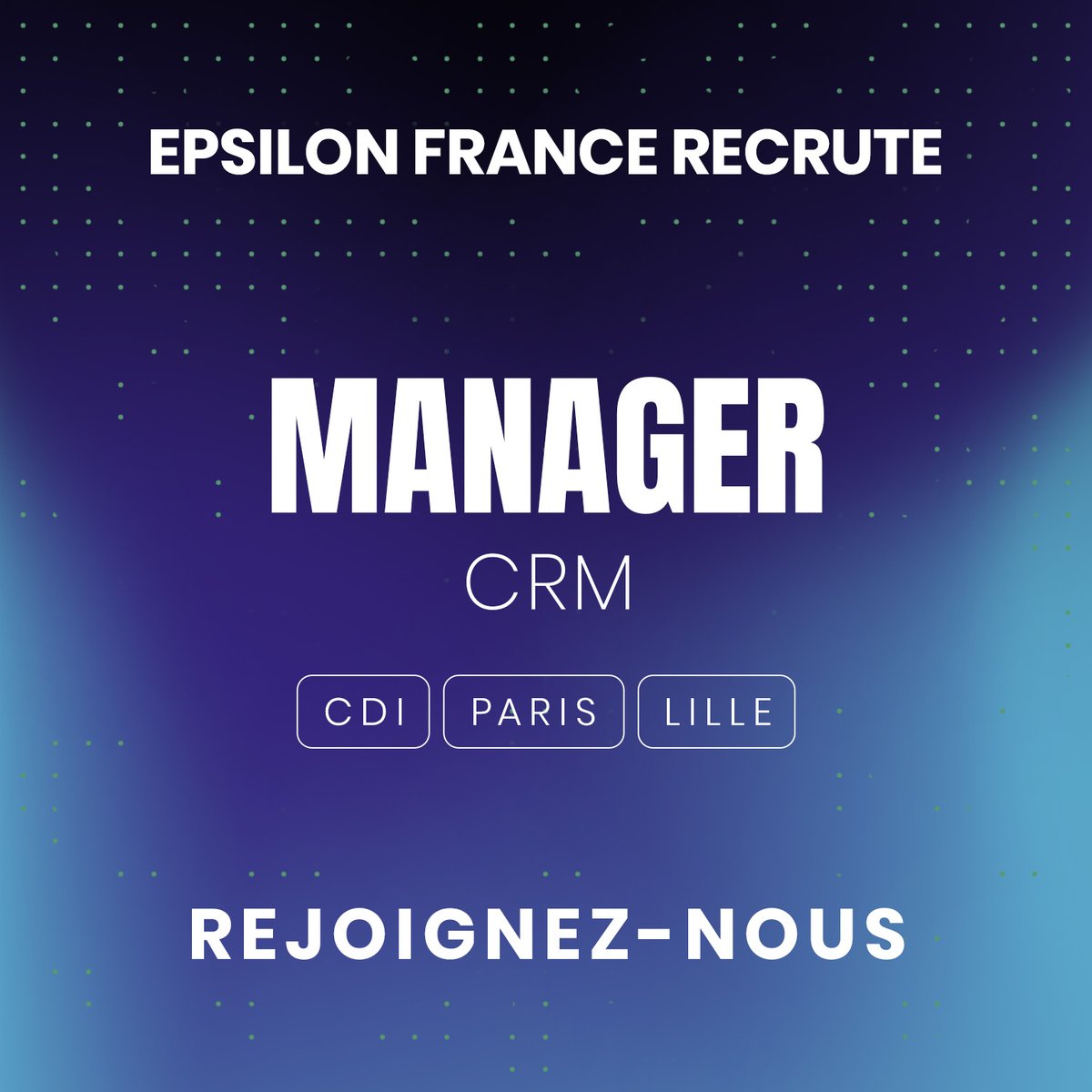 🚨 #Recrutement
Notre pôle Activation Marketing recrute !

🚀 Manager Activation Marketing (H/F) - #Lille
👉 ow.ly/71bi50MWZxI

🚀 Manager #CRM (H/F) - #Paris
👉 ow.ly/scVc50MWZxH

#NousSommesEpsilon #icicarecrute #CDI #WorkAtEpsilon