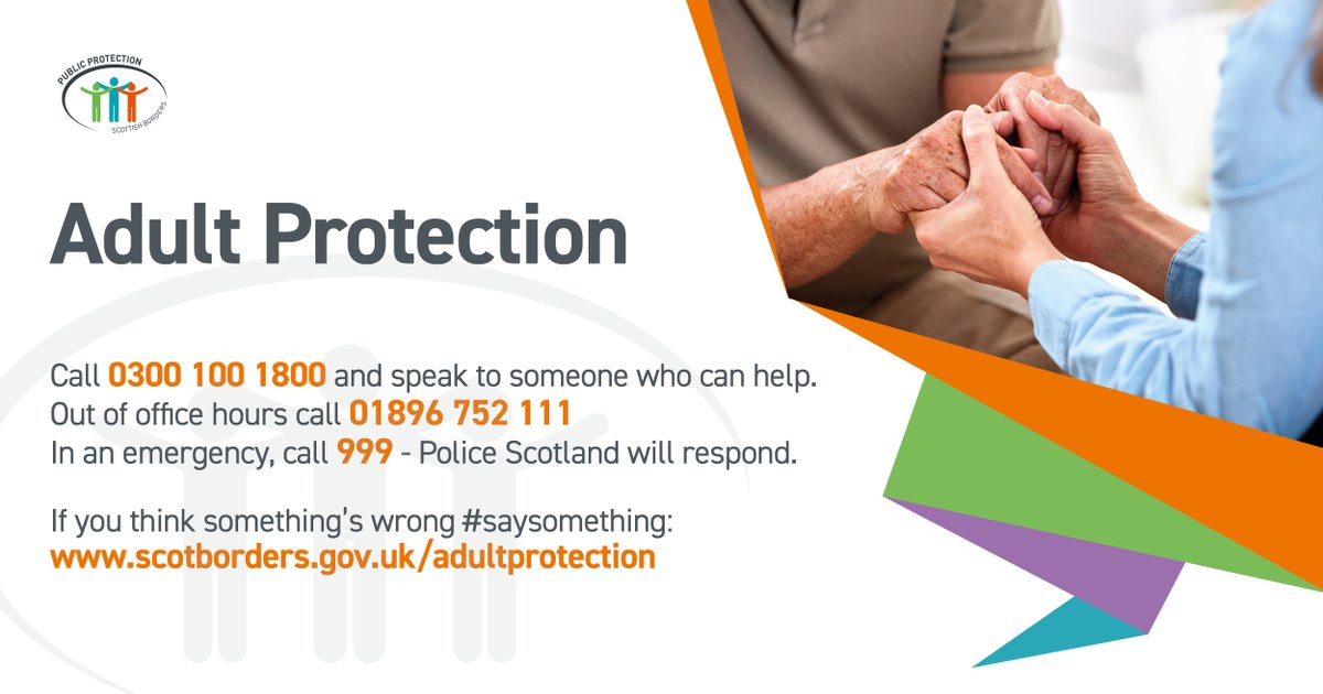 scotborders's tweet image. It&apos;s Adult Support and Protection Awareness Day and a chance for us to remind anyone who may be at risk of harm that help and support is available. Find out more at: ow.ly/ZE3S50MX0s0
#ASP2023 #AdultSupportandProtectionDay2023 #SeenSomethingSaySomething2023