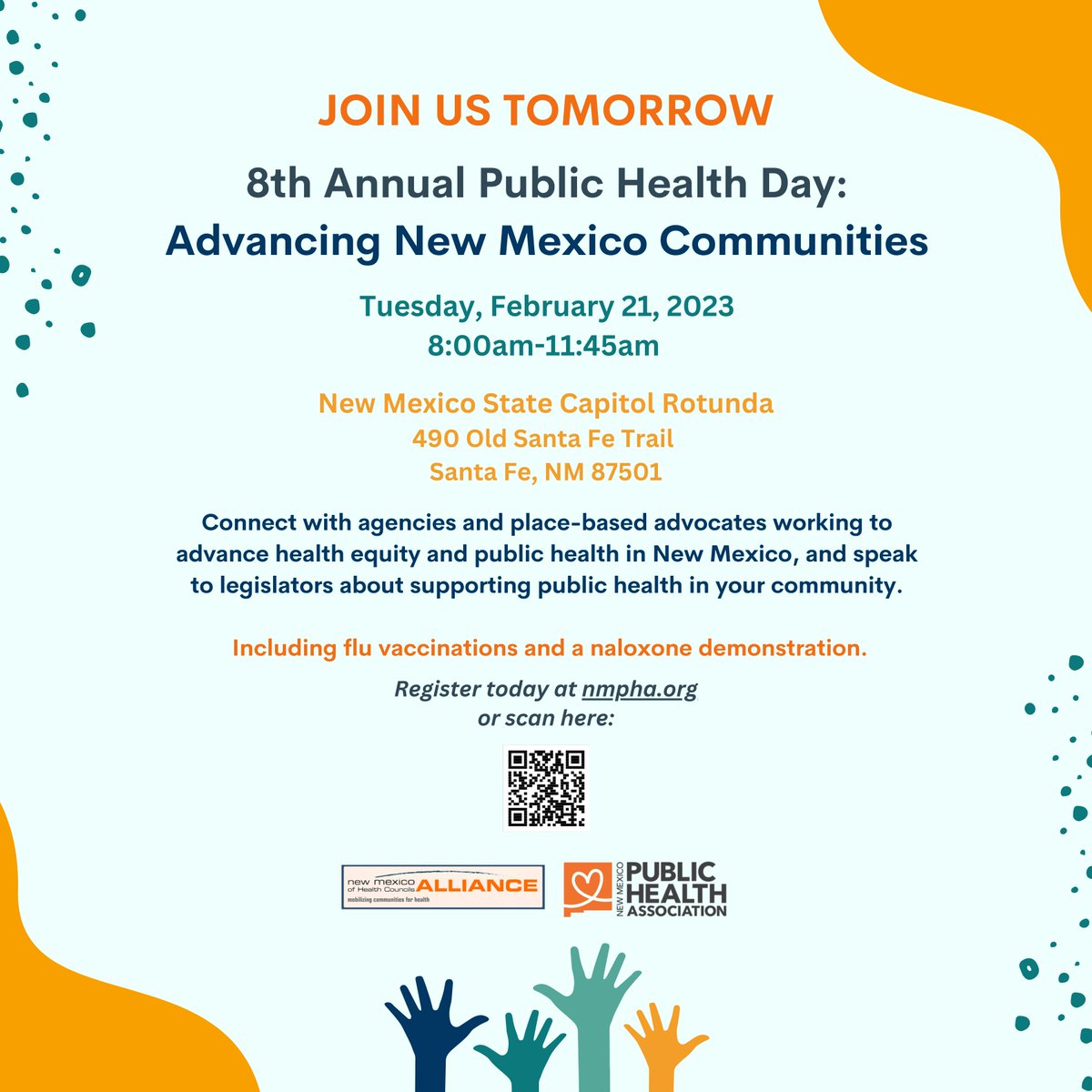 Join us for the 8th Annual Public Health Day: Advancing New Mexico Communities TOMORROW! Have you registered? Click the link below to register! ✅
nmpha.wildapricot.org/event-5067901