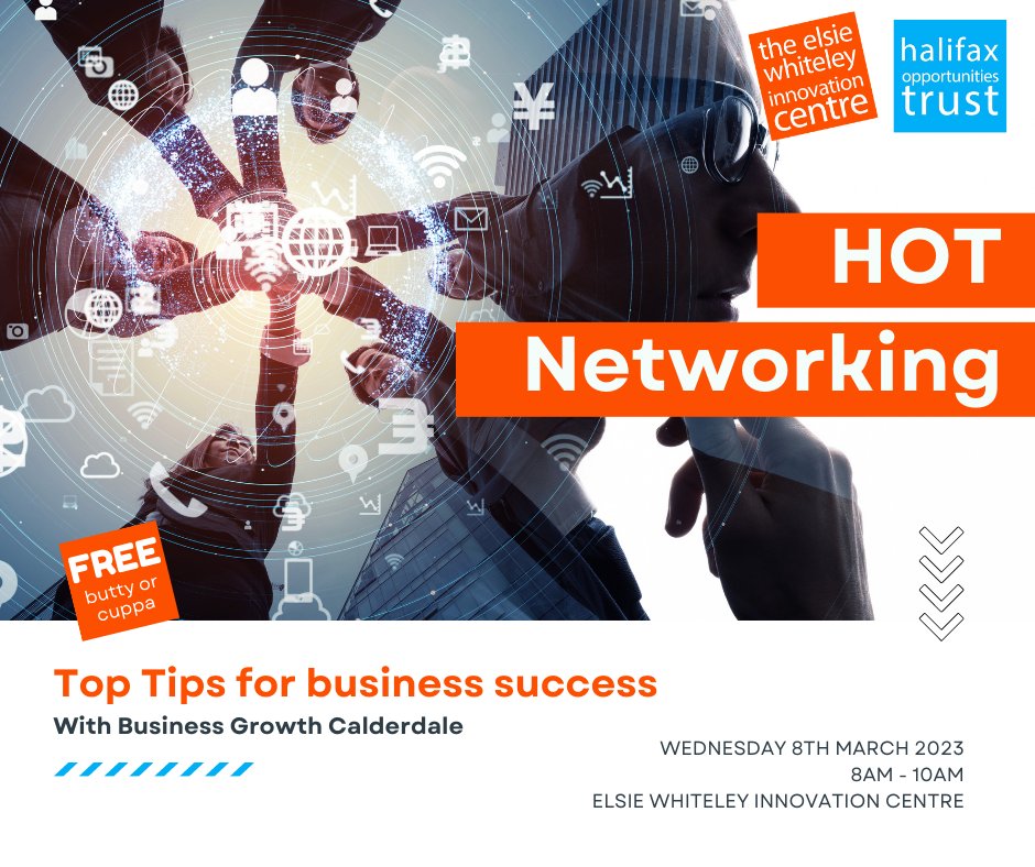 ElsieWhiteley's tweet photo. Join HOT Networking, where @BGCalderdale will give top tips on business success for startups and SMEs in Calderdale.
Register here https://t.co/NPSty1ANAy
#HOTNetworking #BusinessSupport #LocalBusinesses #LocalBusinessCommunity #NetworkingHalifax #HalifaxNetworking #StartUps https://t.co/pz1DYuLUl6