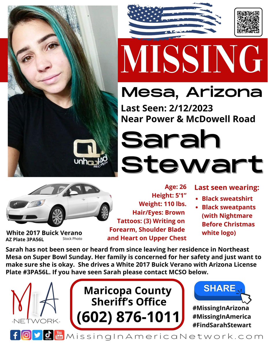 Sarah Stewart 🚨 MISSING 🚨  #BOLO 👀 Mesa, AZ

Please share her flyer everywhere possible. 💛#MissingInAmericaNetwork 🇺🇸 #MissingInArizona <a href="/missingNamerica/">Missing In America Network 🇺🇸</a> <a href="/GurlGeekInFL/">Miss. JusTice HunTer</a> <a href="/Peanut_Gallery3/">Heather</a>