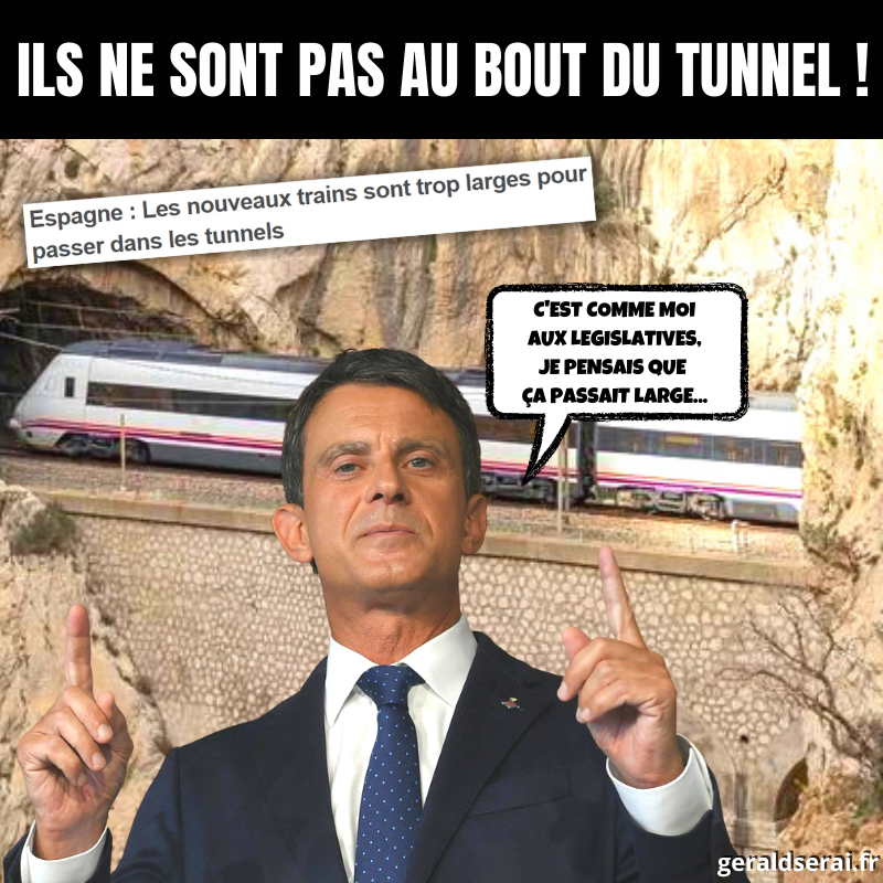 GeraldSerai's tweet photo. Et après ils s’étonnent qu’on les raille !

----------
#bfn #breakingfakenews #humour #mème #espagne #renfe #trains #tunnel #largeur #manuelvalls

Abonnez-vous !

https://t.co/sBW6e8mjTB https://t.co/UbiPejZmGo