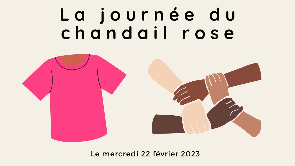 Aujourd'hui, c'est la #JournéeDuChandailRose. Nous vous encourageons à faire un acte de gentillesse, en l'honneur de cette journée de lutte contre l’intimidation. Unissons-nous les uns aux autres!