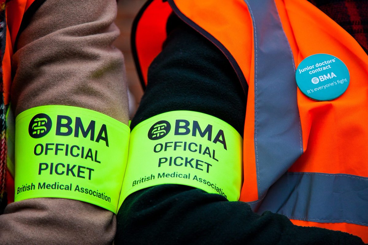 BMAJamesP's tweet photo. It's happening!! What a result! Junior doctors have voted YES to strike action in England. 

77.49% turnout
98.06% voted yes

Thank you to everyone that has taken part. The message is clear, enough is enough of pay erosion.

#MedTwitter #payrestoration @TheBMA @BMA_JuniorDocs https://t.co/Rbqvl4Wgpu