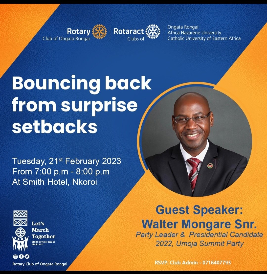 BOUNCING BACK!!
Mr.Mongare was cleared to run as President. 6 Days later, it was revoked. Where to start when it comes to coping with the new realities,when one has put all energy on a path that gets disrupted?
Join us as we use this experience to reflect on our personal journeys