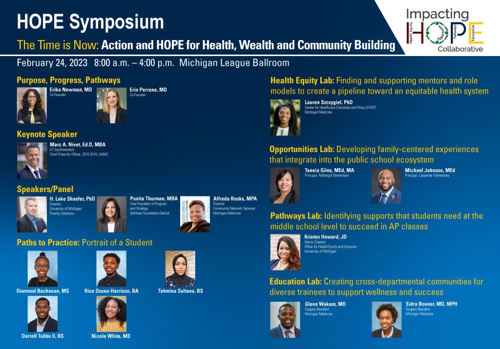 UMichSurgery's tweet photo. This agenda is stacked and we've got a 🏠full house🏠 for the #ImpactingHOPE symposium this Friday.
If you didn't secure a set before the event filled, we'd still love to hear from you. Share questions for the speakers and panelists here!
Full agenda: https://t.co/NWOQymDnBM https://t.co/O9HZzIKvEv