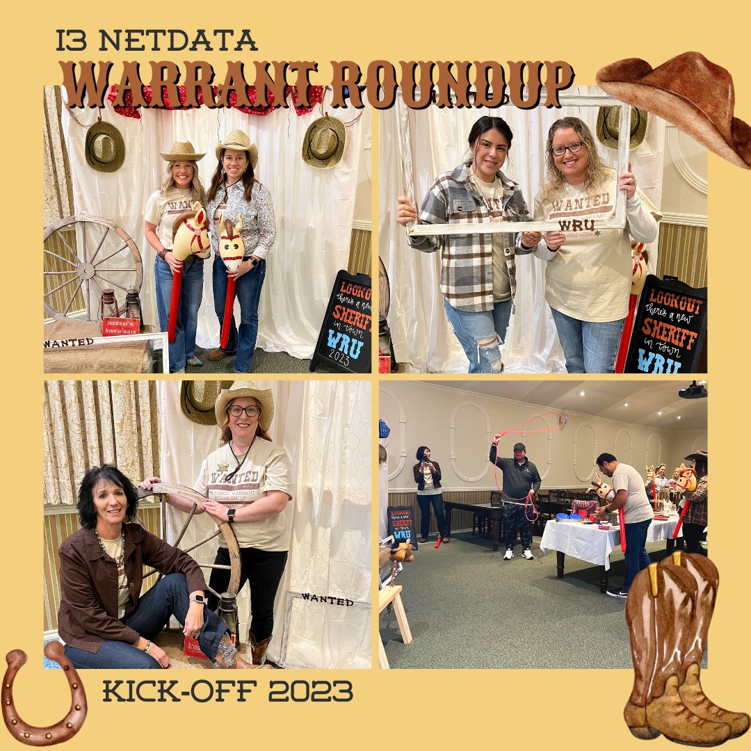 i3NetData's tweet photo. Look out, there's a new sheriff in town! 🤠 Friday we kicked off GHS Warrant Roundup with some cowboy snacks and lots of western fun! Our GHS agents are R E A D Y to ride into another successful year of Warrant Roundup! 🐎 

#NETData #i3verticals #warrantroundup2023 https://t.co/Pk1BWoSfSf