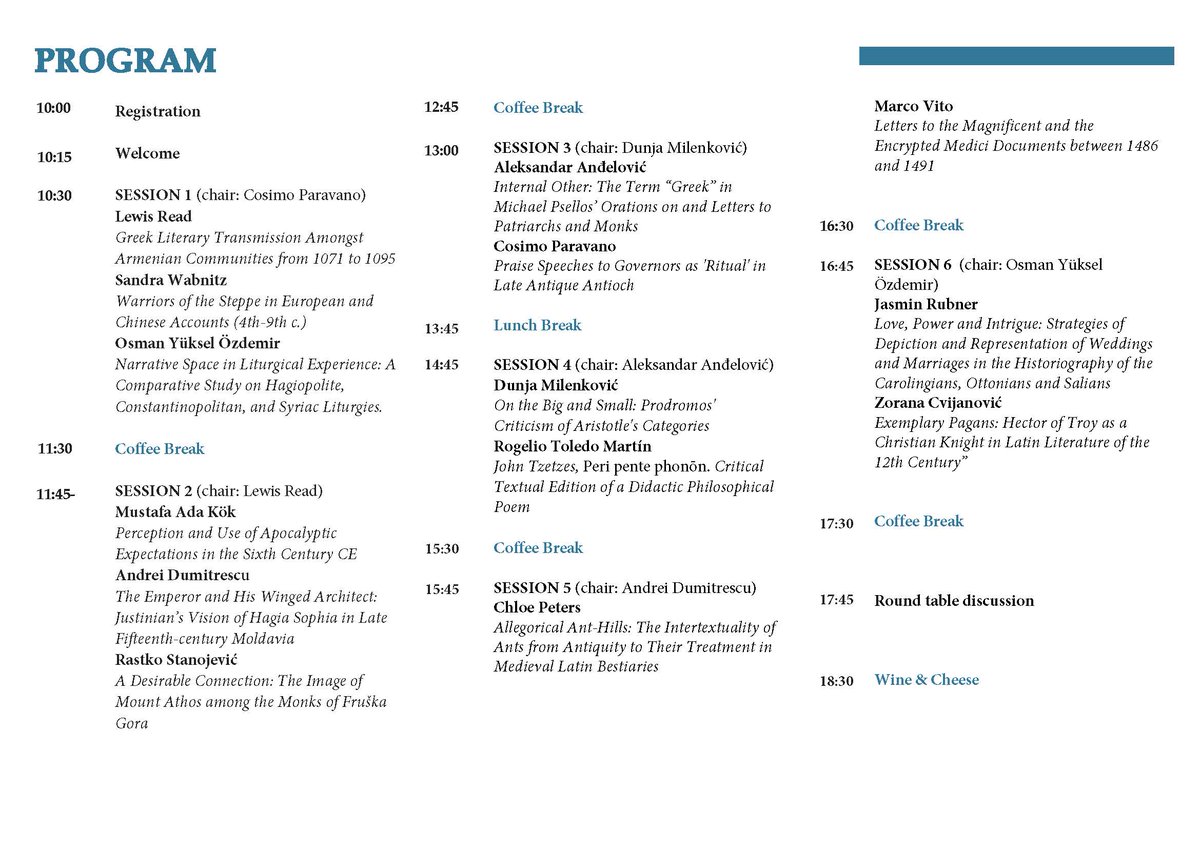 CosimoParavano's tweet photo. 📢 If you're in Vienna, join us this Friday for the 2nd internal Graduate Workshop in Late Antique and Byzantine Studies, jointly organized by MA and PhD students at @dshcs_univie and @medstudCEU! Program here, all welcome 👇👇 1/2 https://t.co/se19mozvp4