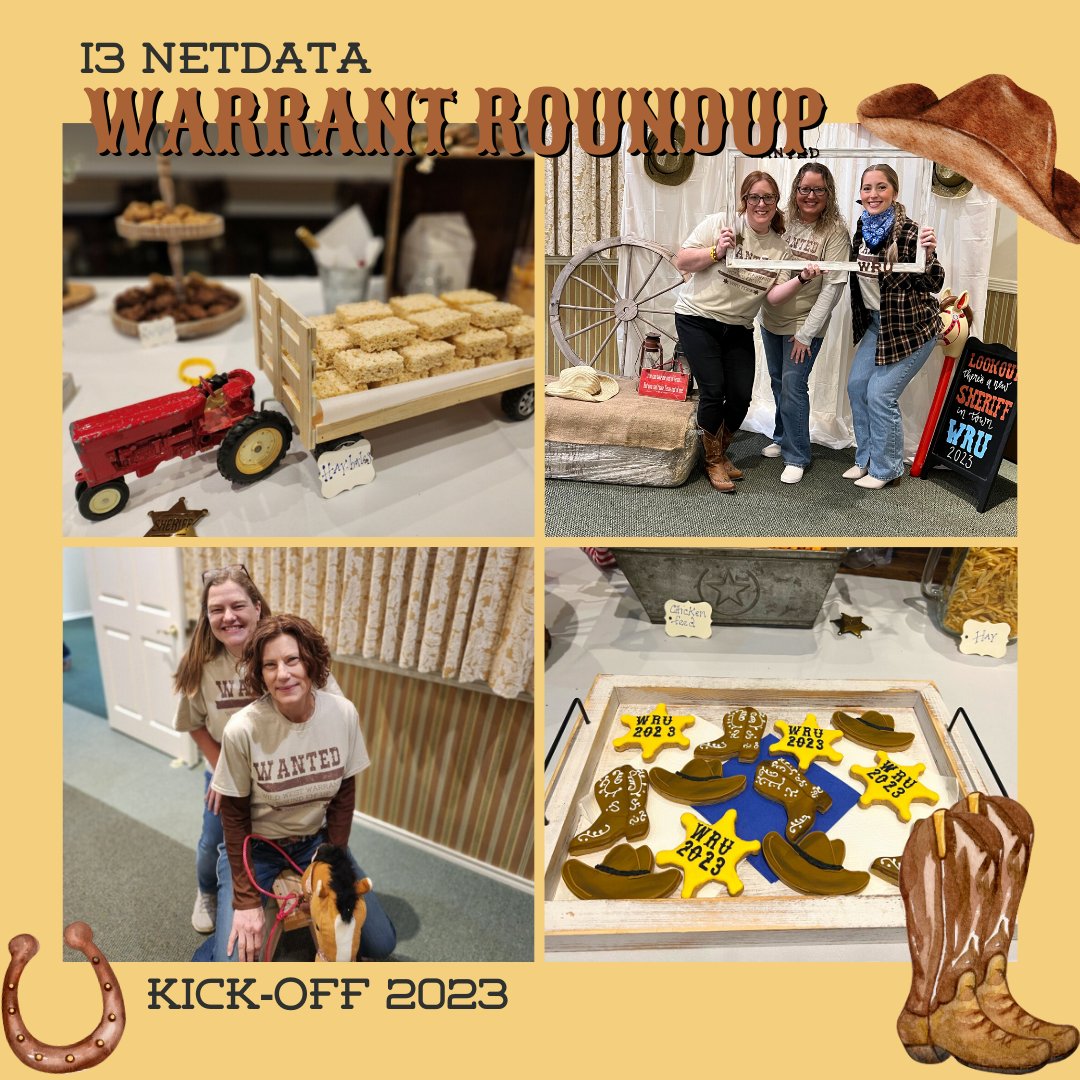 i3NetData's tweet photo. Look out, there's a new sheriff in town! 🤠 Friday we kicked off GHS Warrant Roundup with some cowboy snacks and lots of western fun! Our GHS agents are R E A D Y to ride into another successful year of Warrant Roundup! 🐎 

#NETData #i3verticals #warrantroundup2023 https://t.co/Pk1BWoSfSf