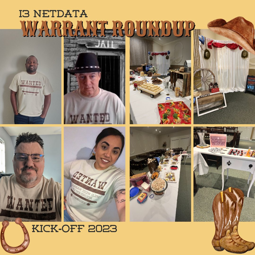 i3NetData's tweet photo. Look out, there's a new sheriff in town! 🤠 Friday we kicked off GHS Warrant Roundup with some cowboy snacks and lots of western fun! Our GHS agents are R E A D Y to ride into another successful year of Warrant Roundup! 🐎 

#NETData #i3verticals #warrantroundup2023 https://t.co/Pk1BWoSfSf