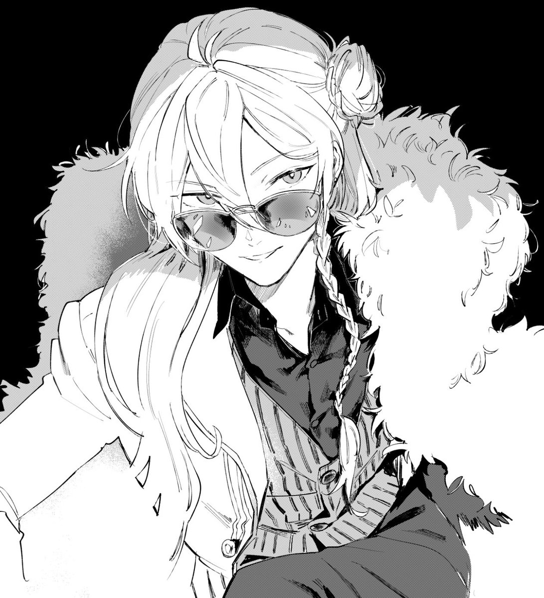 greyscale monochrome sunglasses solo 1boy male focus braid  illustration images