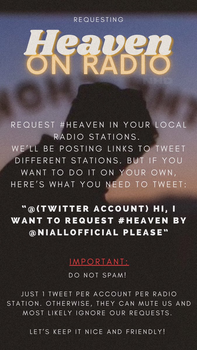 niallstreams's tweet photo. IMPORTANT‼️

We’ll be starting requesting #Heaven by Niall Horan on different radio stations, this week.

Here’s a little guide for you to check.
Let’s do this, lovers  @NiallOfficial ❤️☁️ https://t.co/5QrDgDM97V