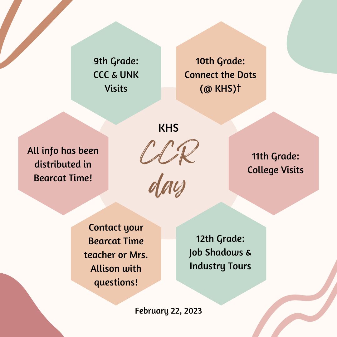 Reminder, Bearcats!! This Wednesday is our annual College &amp; Career Readiness Day. You should have gotten lots of information through Bearcat Time. Huge shout out to Mrs. Allison for all her hard work to make this happen!