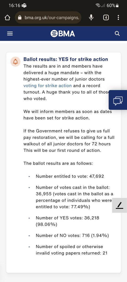 The Junior Doctors of England have spoken!! 98% have said 'Yes' to Industrial Action over Pay Restoration! #BMADoctorsVoteYes #payrestoration #betterconditions