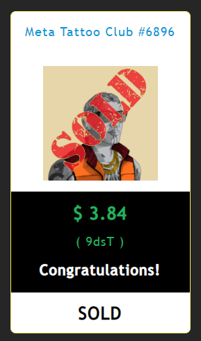 DegenPortal's tweet image. More Deals on the Way Today!
Win for over 90% OFF

Gen2 Skullbot Biker
MSRP $56
PAID $0.41
✅99.27% OFF

Meta Tattoo Club
MSRP $49.4
PAID $3.84
✅92.23% OFF