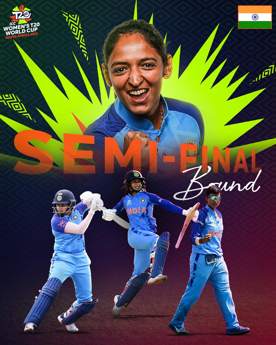 ICC's tweet photo. India are through to the semi-finals 🥳

They win by DLS method against Ireland in Gqeberha to finish the Group stage with six points 👊

#INDvIRE | #T20WorldCup | #TurnItUp https://t.co/y46pOhPKPz