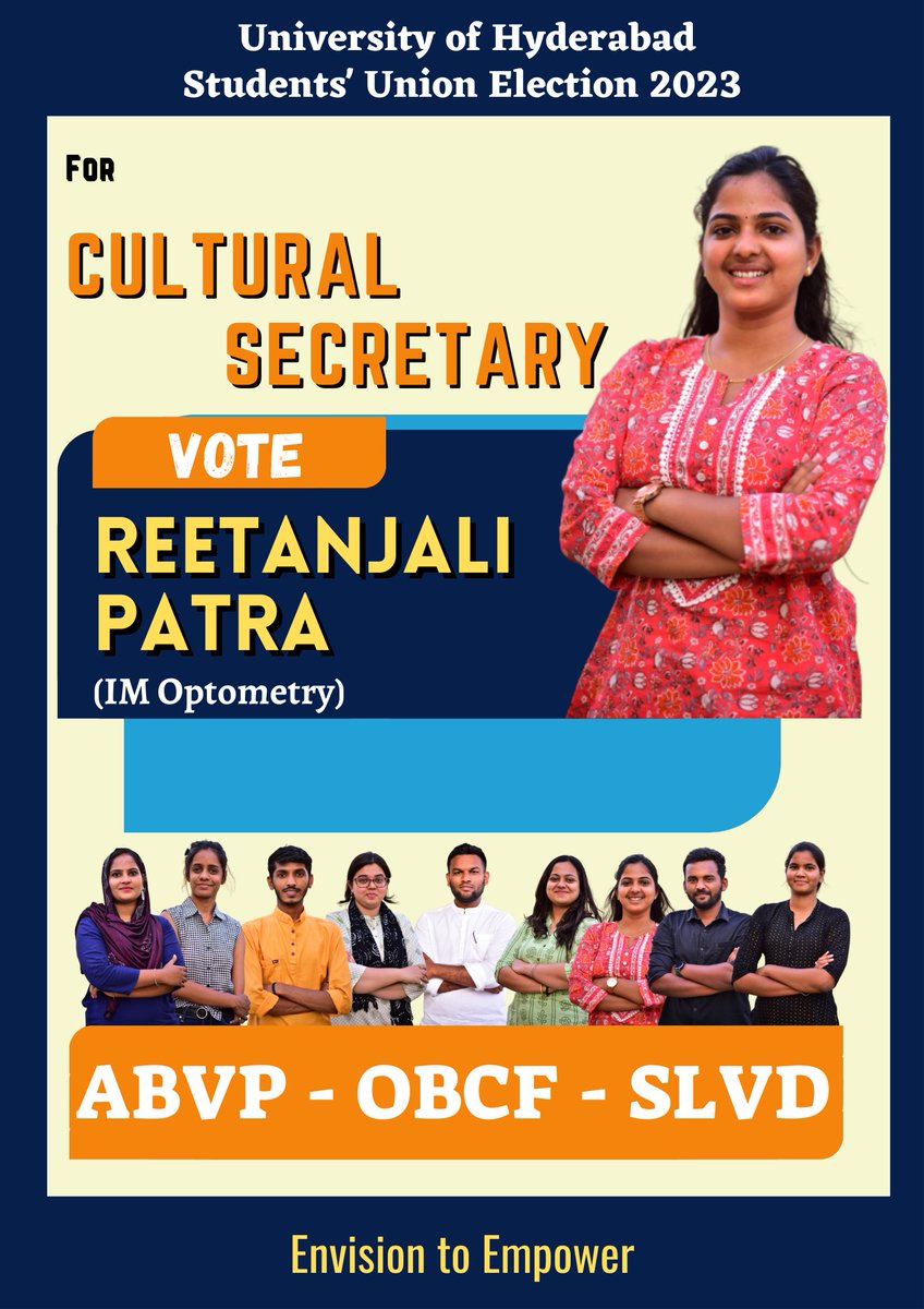 abvphcu's tweet photo. Taking inspiration from Swami Vivekananda, Mahatma Phule and Sevalal Maharaj, we pledge to take HCU towards a new era of excellence.
#abvphcu #abvp #hcuelection https://t.co/qTUBYFllVC