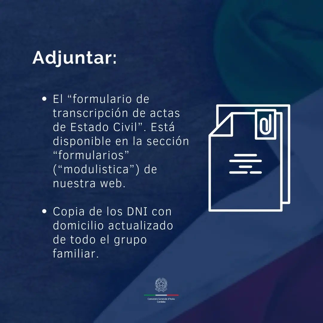 ItalyinCordoba's tweet photo. ❗Toda la info en nuestro Sitio Web: https://t.co/hK81udjqf8
📩Contacto: statocivile.cordoba@esteri.it.
@ItalyMFA_int
@ItalyMFA
@ItalyinARG
@ComitesCordoba
@LuigiVignali
#ItalyinCordoba #ElConsuladoRecuerda #StatoCivile https://t.co/rTvvG8MfL1